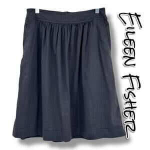 Eileen Fisher Linen A Line Skirt Linen Blend Knee Length Charcoal Gray Womens XS